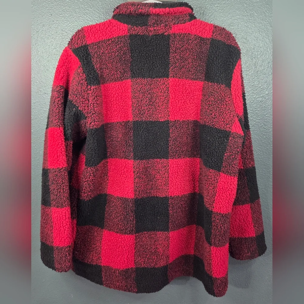 Maurices Red and Black Buffalo Check Sherpa Coat Size XL Womans - Picture 2 of 9